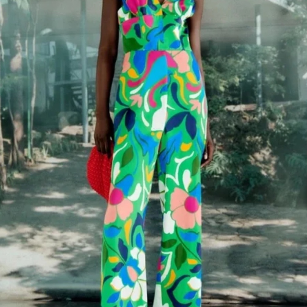 Zara colorful floral jumpsuit with knotted strap
